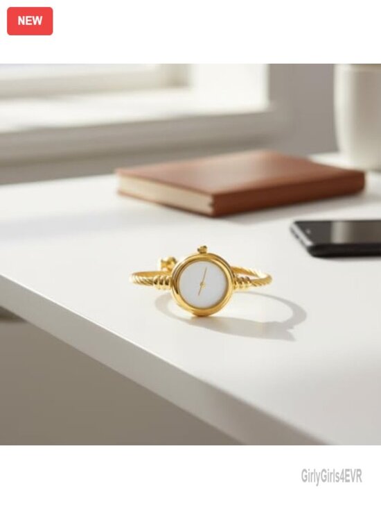 Elegant Analog Watch with Classic Round Dial and Cable Cuff Bangle main image 4